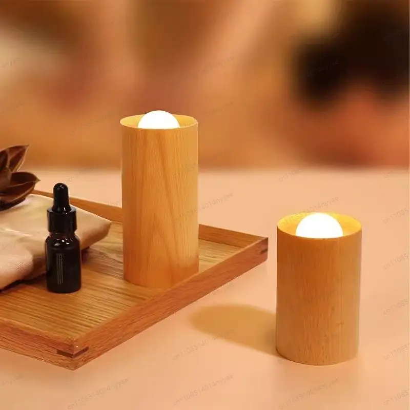 USB Wooden Candle with Kinetic Sensor | Minimalist Beech Bedside Lighting, Auto-Glow Ambient Illumination for Modern Home
