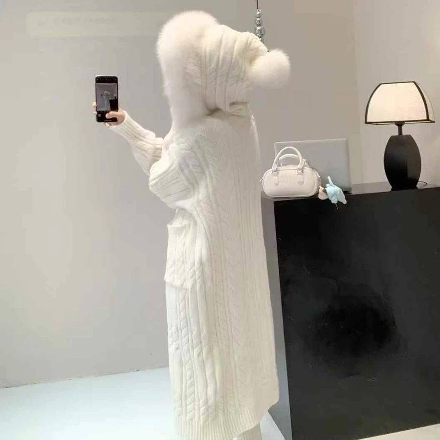 Felpa con cappuccio Maglioni con collo in vera pelliccia di volpe per donna Maglione in cashmere Autunno Inverno Nuovo stile Giacche in pelliccia di cashmere