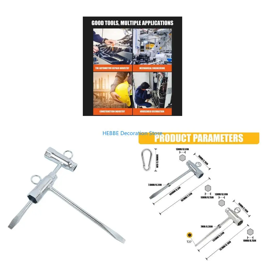 B0KC Sparks Plug Socket Wrench Set With Welded Hanging Hole Chainsaw Wrench For Easy Storage And Portability