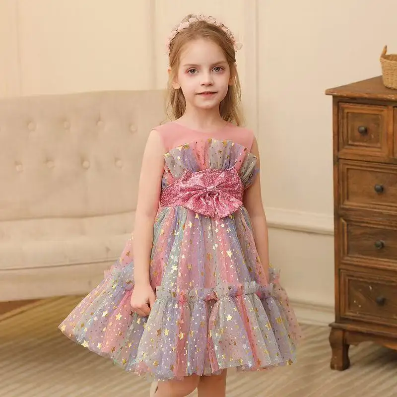 Girl Princess Glitter Dress Fashion Children's Birthday Show Performance Dress 2-7 Years Old High end Children's Clothing