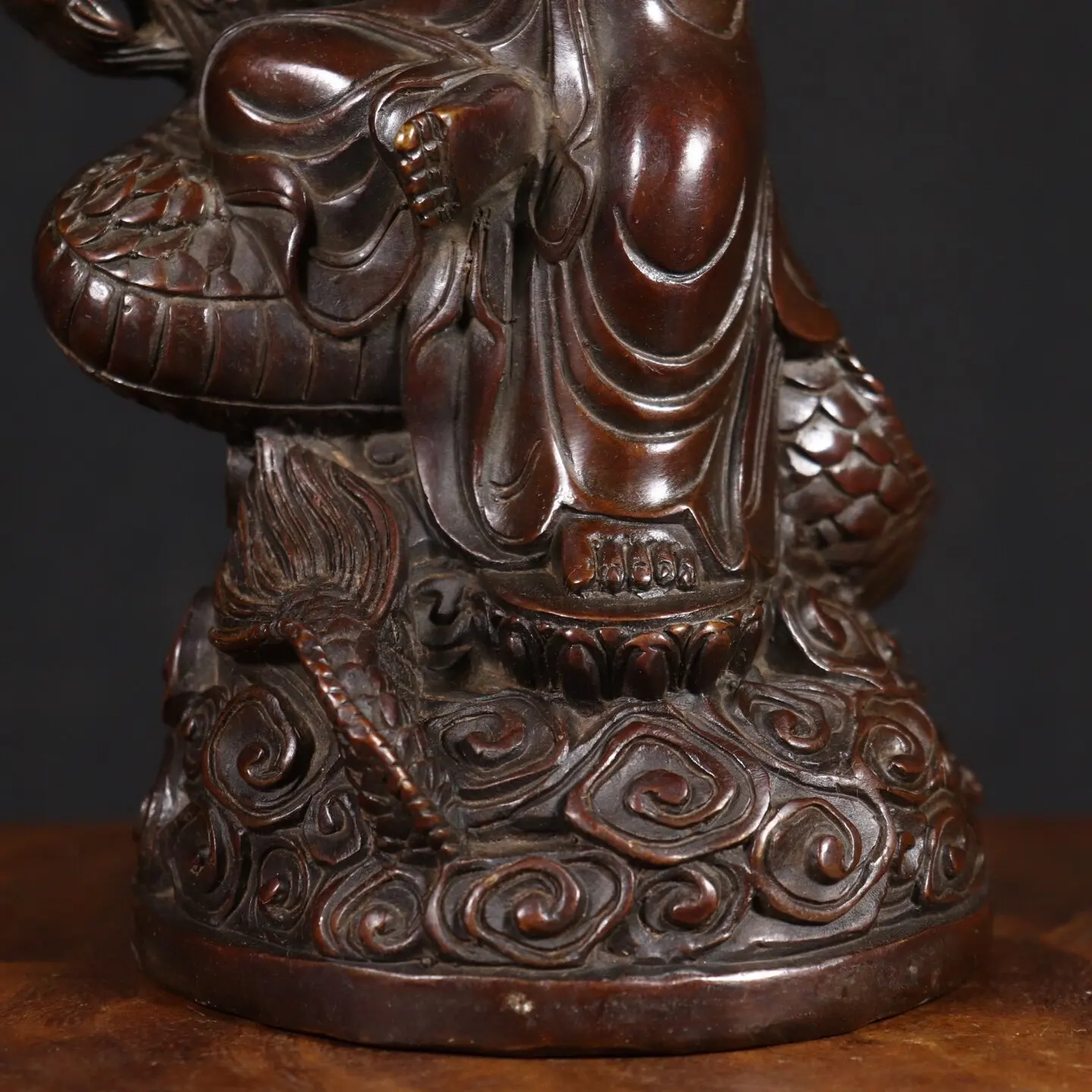 Handmade Pure Copper Dragon Guanyin Bodhisattva Red Patina Antique Zen Home Decor Collectible