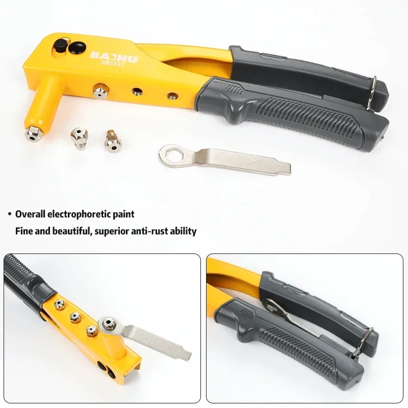 Hand Threaded Rivet Nut Gun with 4 Rivet Head Sizes Heavy Duty One Handed Rivet Gun Tool for M3 M4 M5 M6 M8 M10 M12 Nuts