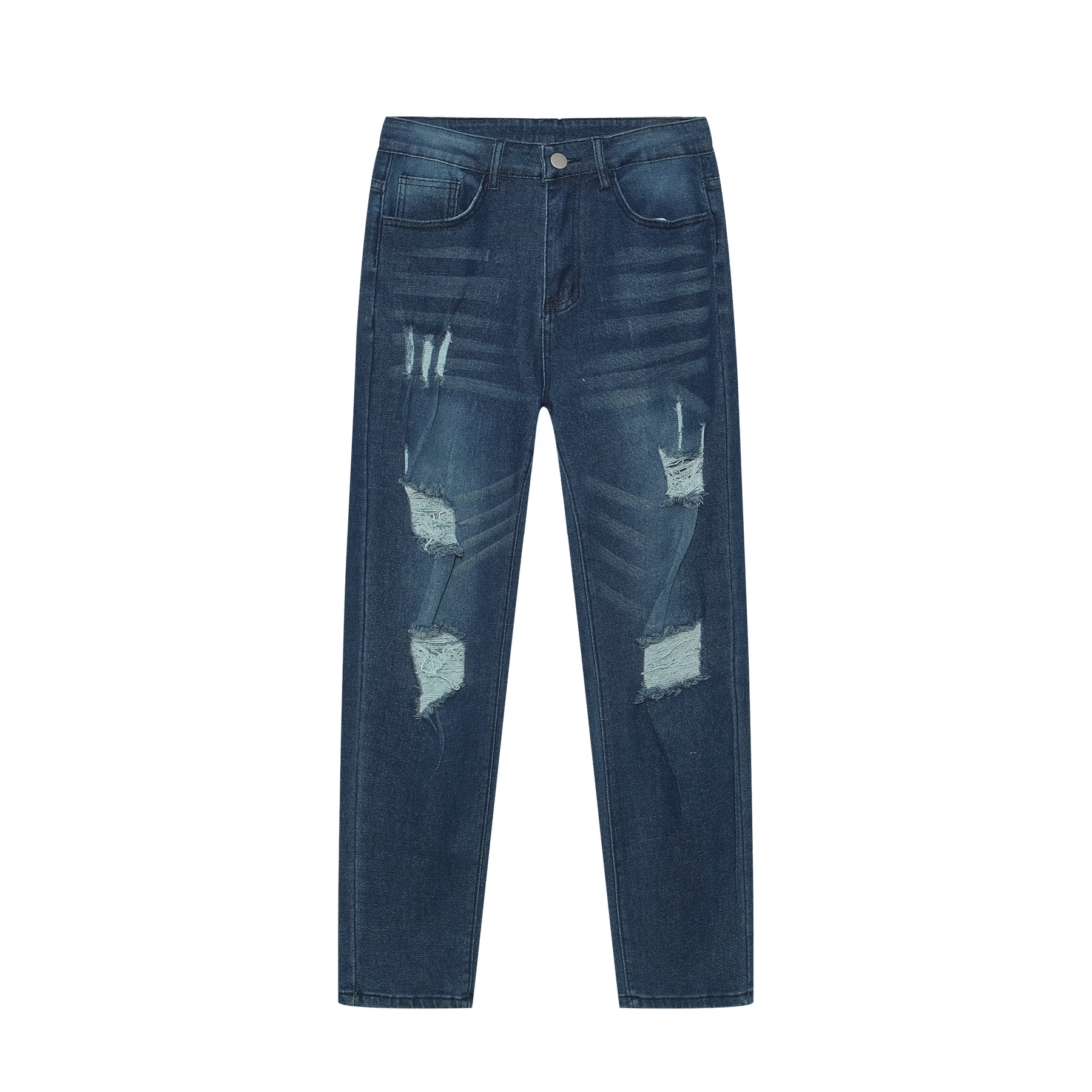 Trendy Men's Slim Fit Elastic Jeans High Waist Denim Pants Casual Style Youth Suitable All Seasons High Elasticity