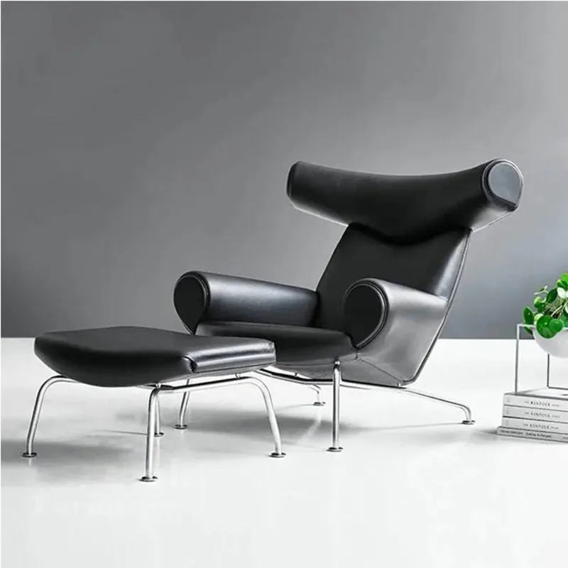 Vintage Design Genuine Leather Modern Fiberglass Accent    Chair Simple Living Room Furniture Leisure