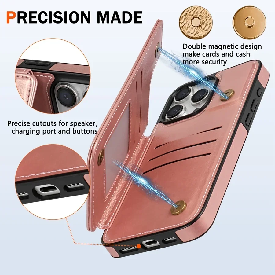 Wallet RFID Blocking Layer Protect Anti-Theft Magnetic Leather Cover For iPhone 16 Pro Max 15 Plus 14 13 12 11 SE 2 X XS XR 8 7