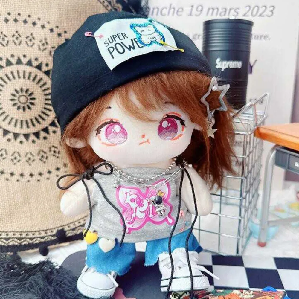 Y2k 20CM Cotton Doll Clothes Hip Hop Trendy Set Stuffed Doll Plush Suit Jeans Outfit Plush Toys Clothes 20cm Cotton Doll