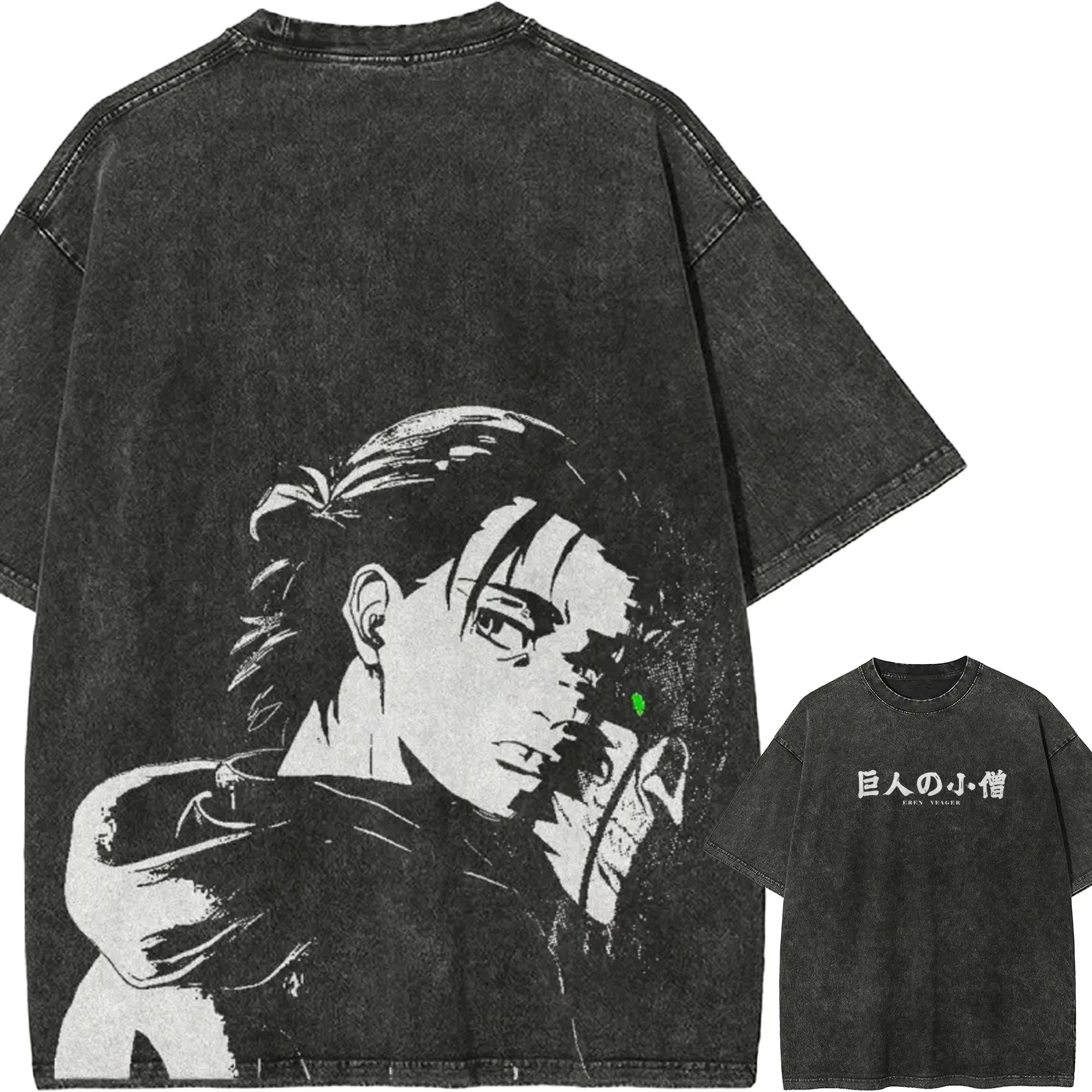 Eren Yeager T Shirt Attack on 2026 Titan Men Acid Wash Eren Founding Titan Anime Streetwear Shingeki No Kyojin Graphic Tee