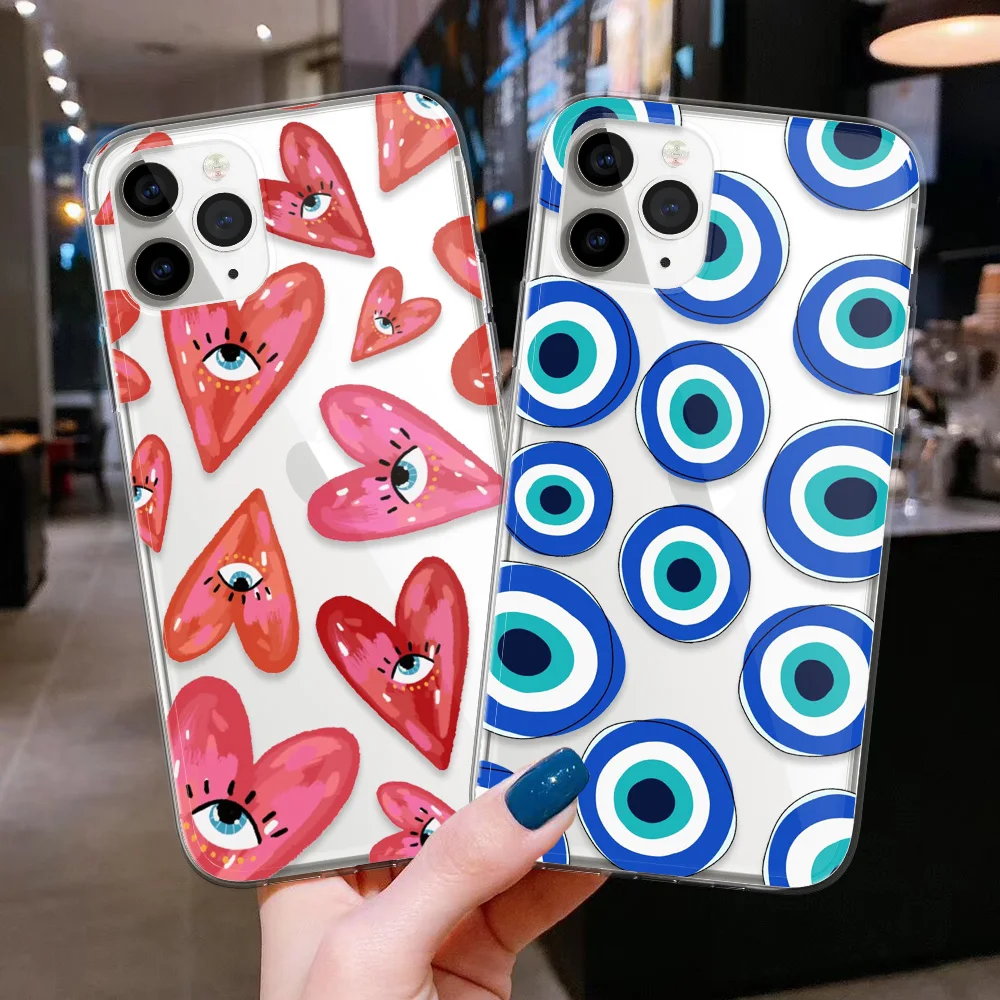 Turkey Evil Eye Phone Case For iPhone 15 14 13 12 11 Pro Max 7 8 Plus X XR XS SE22 Transparent Cute Love Heart Soft TPU Cover