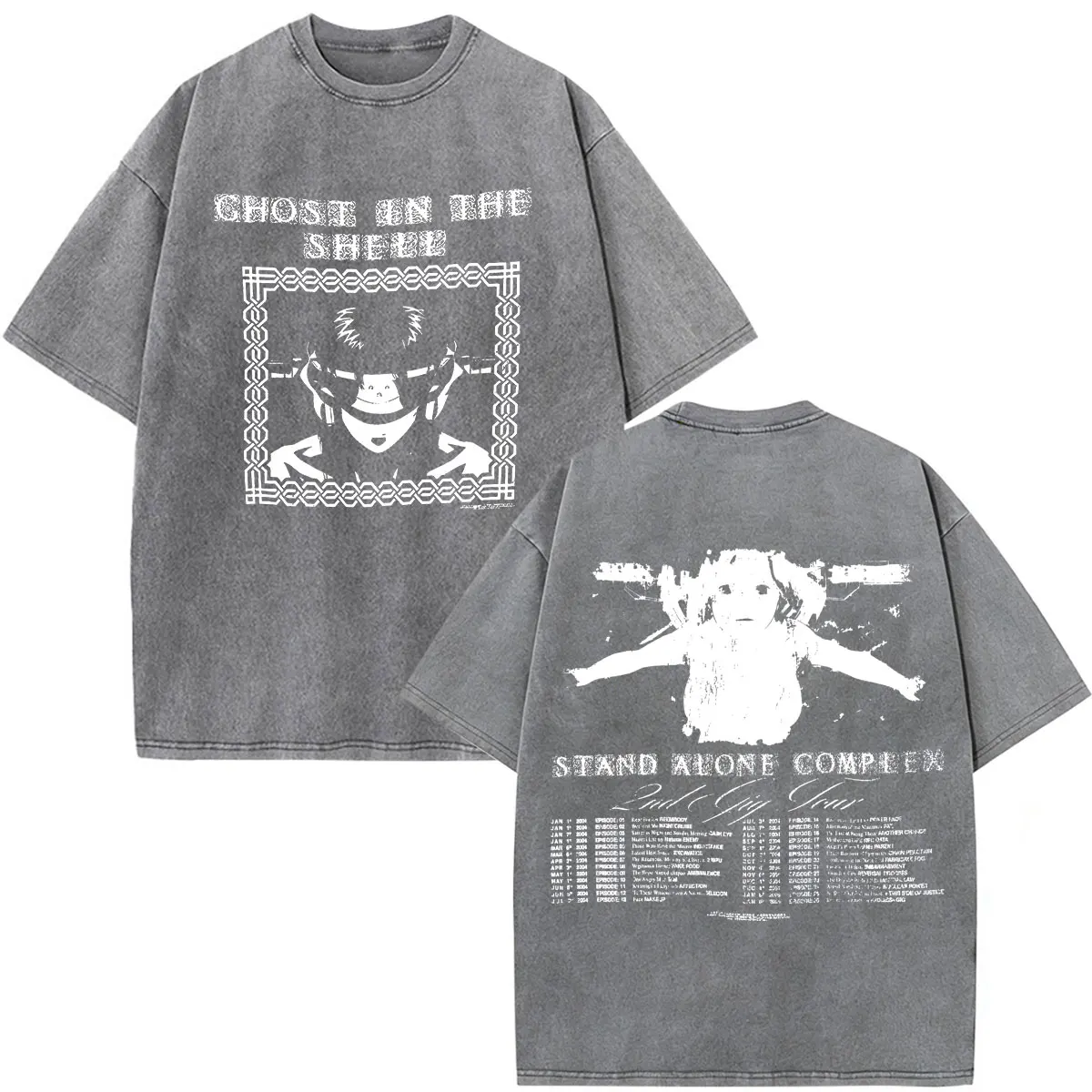 Anime Vintage Washed Ghost in The Shell Motoko Kusanagi T-Shirts Herren Damen Kleidung Mode Kurzarm Oversize T-Shirts – Detail 3