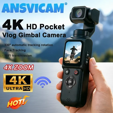 ANSVICAM 4K Wifi Pocket Vlogging Camera 330° Auto Rotatable Touch Screen Sports DV Bodycam Face Tracking Portable Action Cameras