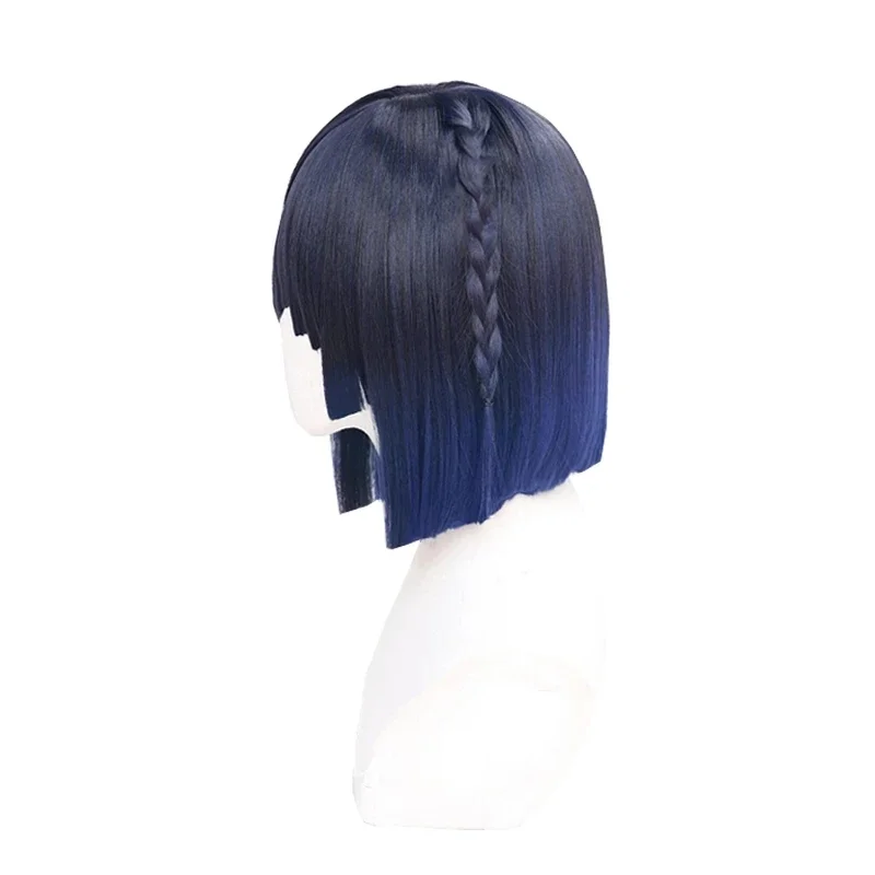 Genshin Impact Yelan Cosplay Perruque pour Femme, Cheveux Synthétiques, Perruques Anime Gradient, Cheveux Courts et Lisses, Degré de Chaleur