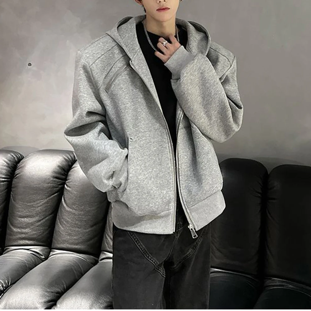 Mens Autumn Hoodie Padded Shoulders Zipper Trim Casual Jacket Stylish Outdoor Versatile Daily Sweatshirt Men'S Clothing 2025