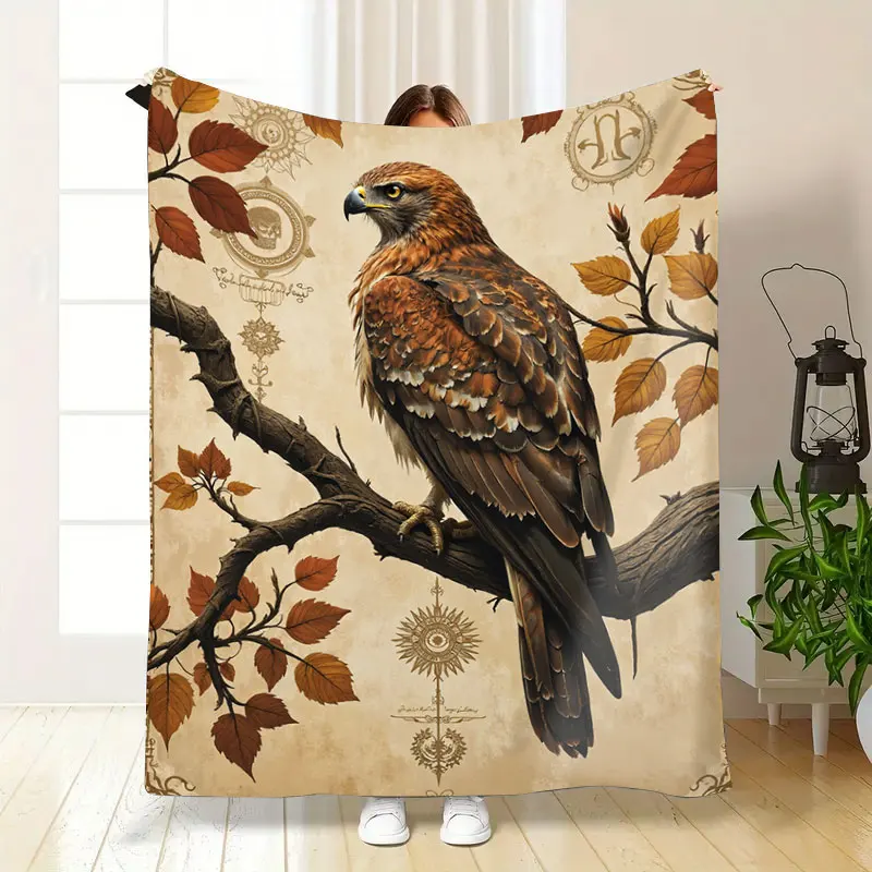 1 шт. фланелевое одеяло, винтажное флисовое одеяло с изображением орла на ветке - деревенский плед в стиле бохо