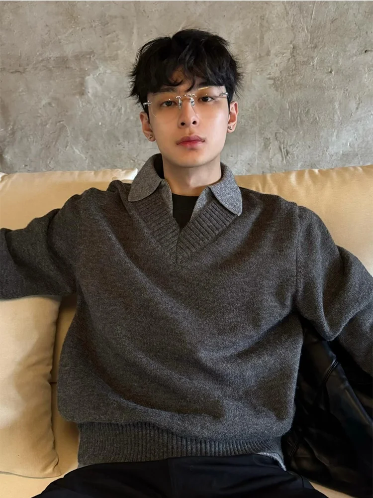 

Мужской вязаный свитер свободного кроя с V-образным вырезом, осенне-зимний, в американском ретро-стиле, базовый, мягкий трикотаж для пар