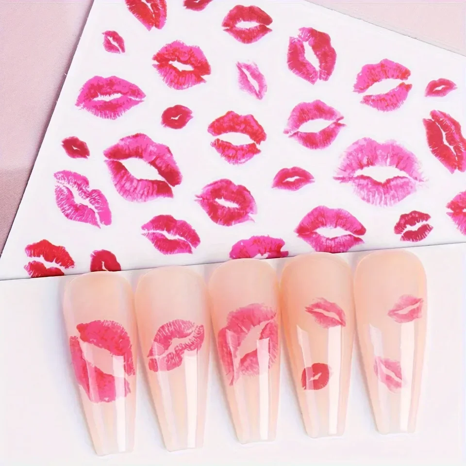 CALCOMANÍAS DE ARTE DE UÑAS CON CORAZONES Y BESOS, ADHESIVAS, ACABADO MATE, FÁCILES DE USAR, DE UN SOLO USO 4