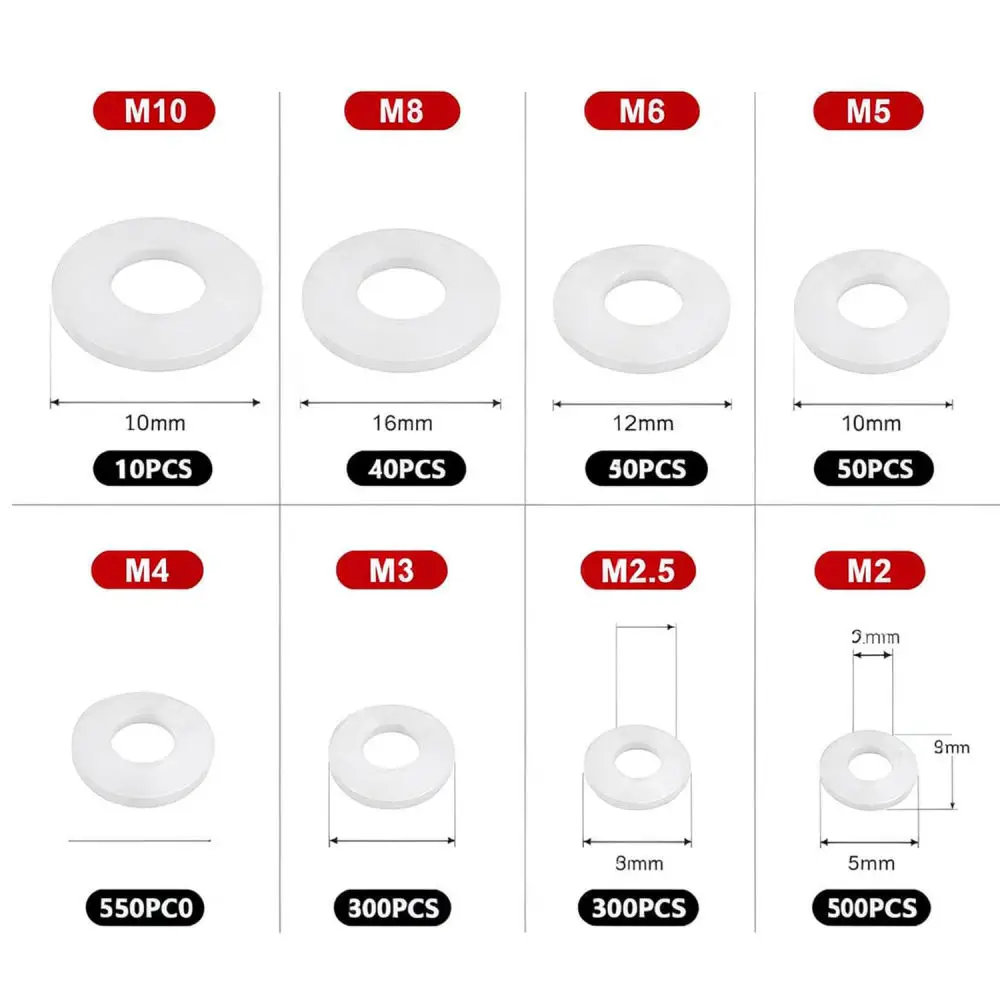 Insulation Gasket Kit For Yangshun M2 M10 White Nylon Flat Washers Industrial Hardware Fastener Pipe Repair Sealing System
