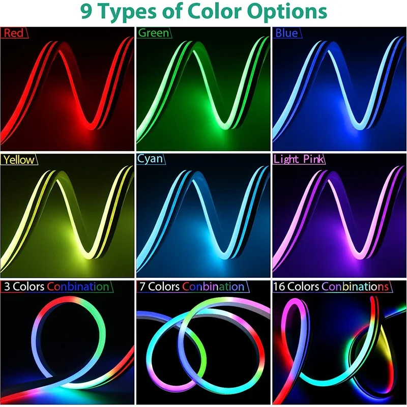 32.8ft RGBIC Neon Rope Lights with 44 Keys Remote Surplife Silicone Color Changing Strip Lights with Remote for Party Gaming