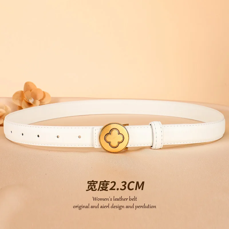 Women's Genuine Cowhide Leather Belt for Jeans, Smooth Buckle Fashion Casual Waist Belt, Elegant Versatile Everyday Belt