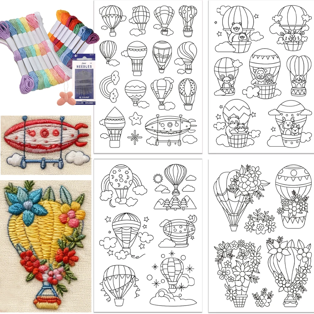 

Animal & Balloon Water-Soluble Embroidery Stickers, Beginner Self-Adhesive Non-Woven Embroidery Patterns for Clothes Decoration
