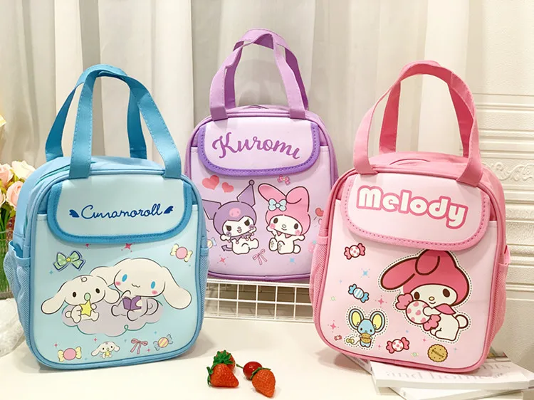 Sanrio urocza torba na Lunch moja melodia Anime Hello Kitty Pochacco Kuromi podróżna termiczna torba śniadaniowa uczeń uczennica prezent torba na