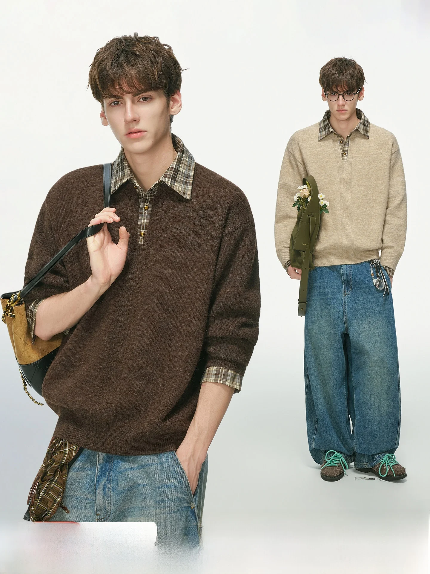 Men's Woolen Shirt Collar Sweater Fake Two-Piece Knitwear Inner Wear Casual Commute Style Long Sleeve Thermal Autumn Winter