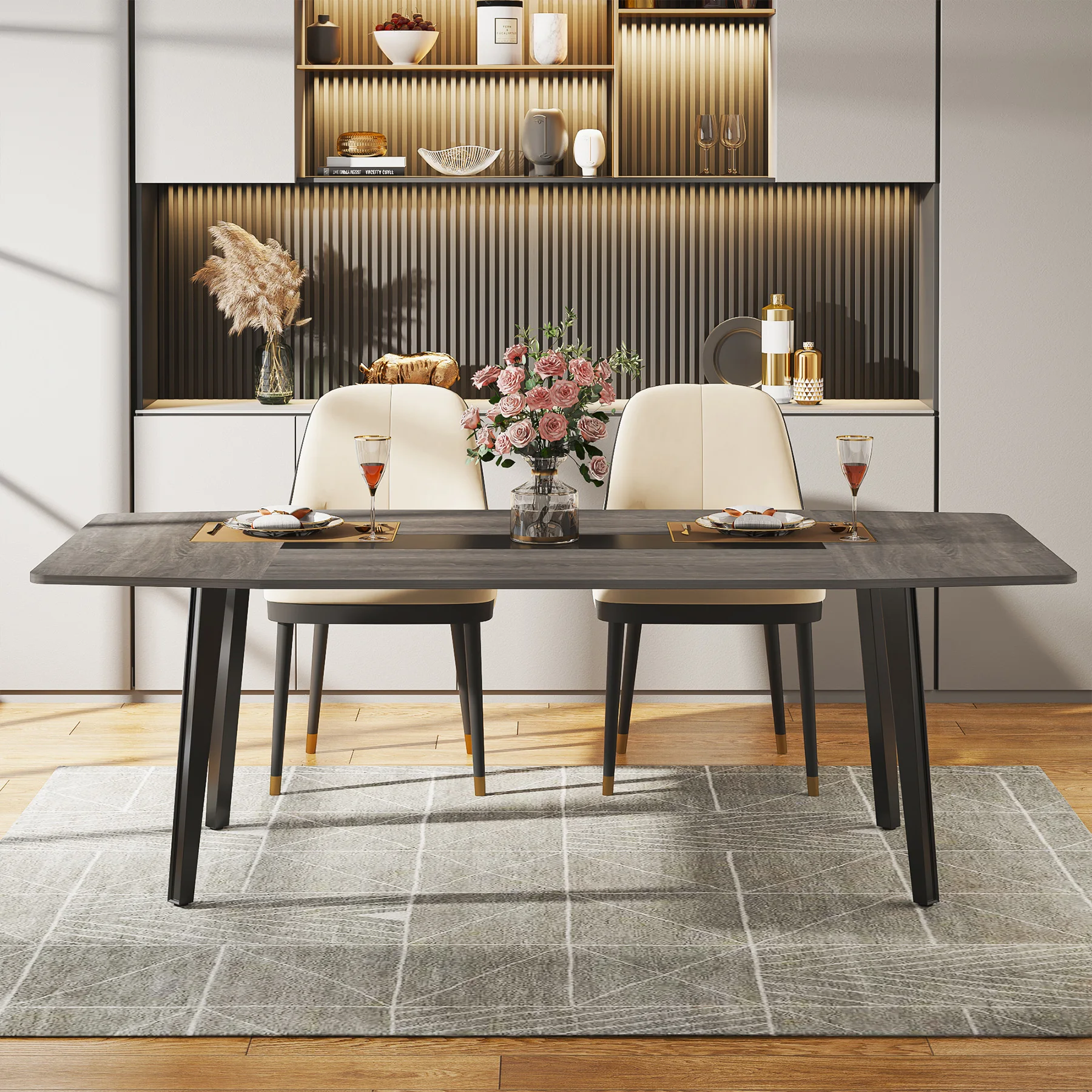 # Dining Table for 6-8 People, 70.8 Inches Industrial Kitchen Table with Metal Legs, Large Wood Dining Room Table