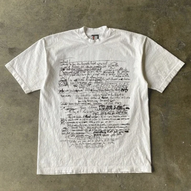 チャリティカップル-ルーズフィット-コットンtシャツ-ヘビーウェイト-純綿-アメリカンレタースケッチ-メンズ-レディース-カジュアルスタイル-夏-2025