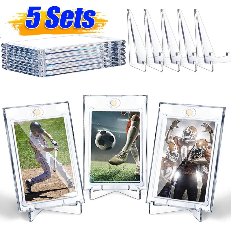 Clear Magnetic Card Holder 35PT Support Set Cards Protectors Hard Plastic Sleeves Triangle Trading Display Case Baseball Sports