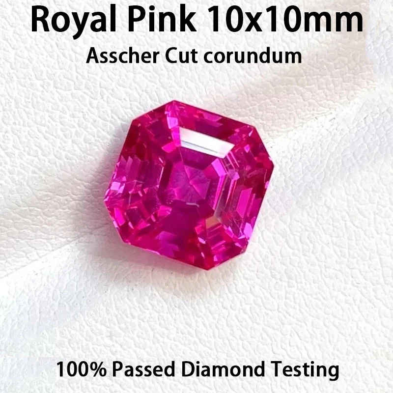 

Asscher Cut Royal Pink 10x10mm Sapphire Synthetic corundum Pass diamonds pen test Loose Gemstone