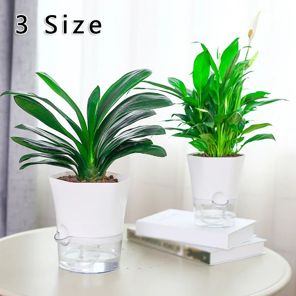 Transparante zelfwatergevende plantenbloempot Plastic plantenbak Huis Tuin Decor Zeshoekige luie bloempot SM L