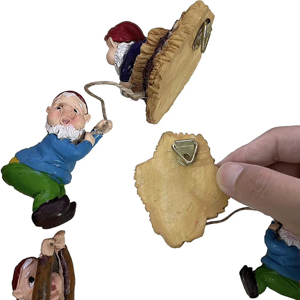 Wiszące figurki karłowate kreatywne ozdoby do przytulania krasnali zabawna Mini rzeźba z drzewa krasnala na zewnątrz do ogrodu na trawnik