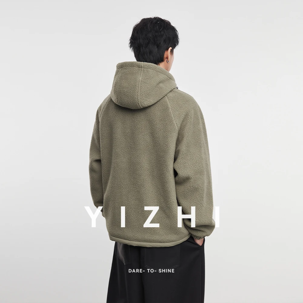 Fashion Men's Casual Full Zip Hooded Teddy Jacket 2025 Winter New Fleece Outerwear Comfortable Soft Long Sleeve Coat Top
