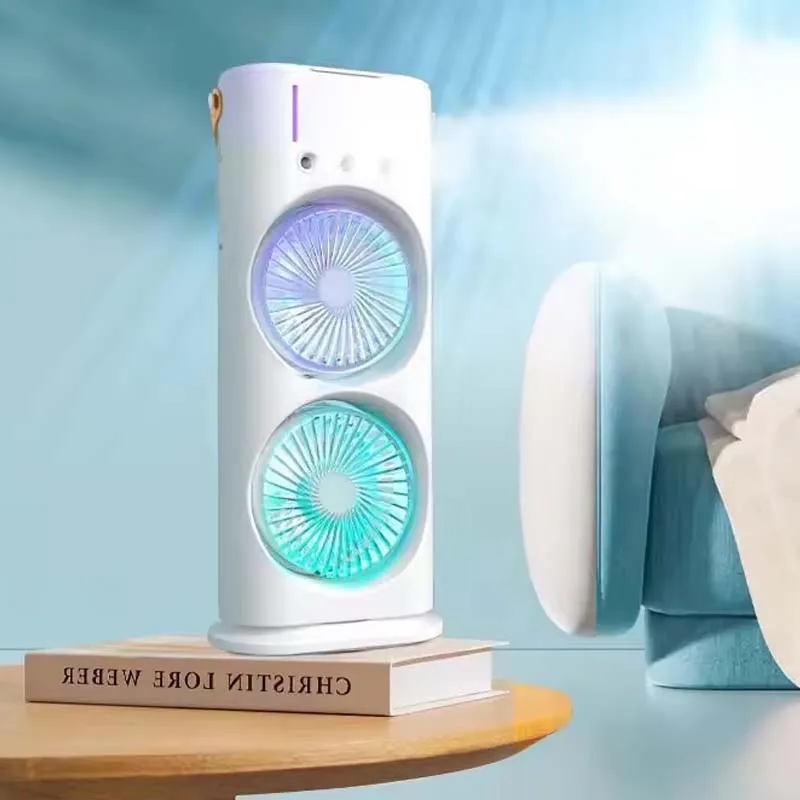 Ventilador Portátil con Nebulizador y Luz 2 en 1, Ventilador de Pedestal y de Mesa, Oscilante, Ultrasónico, Mini Ventilador