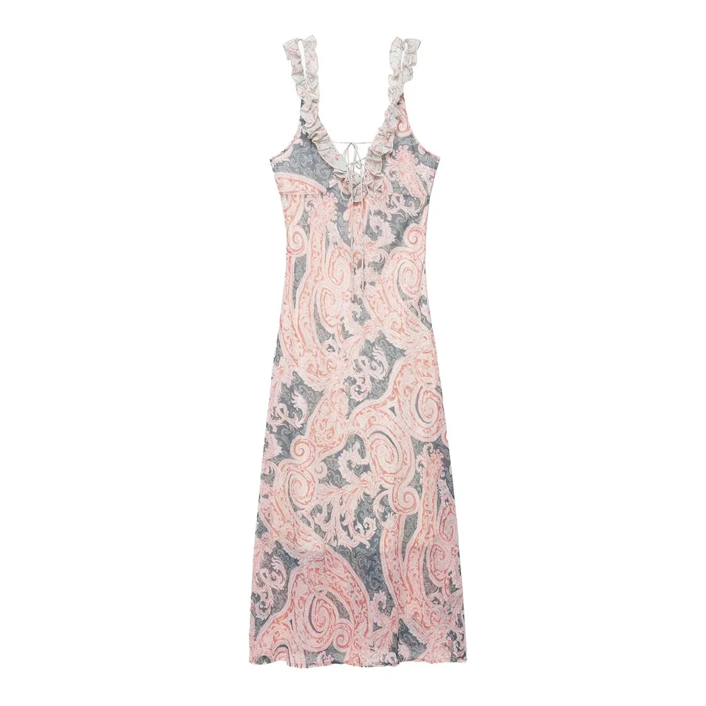 

Подростковые девушки платье 2025 Новая мода лето печатные платья Midi для женщин Casual Chic Ladylike Girl Слип платье 15-18 лет