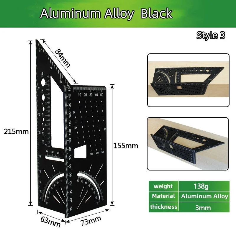 Multifunctional Angle Ruler 45 90 Degree Aluminum Alloy Accurate Woodworking Square Angle Ruler Marking Gauge Carpenter Tool