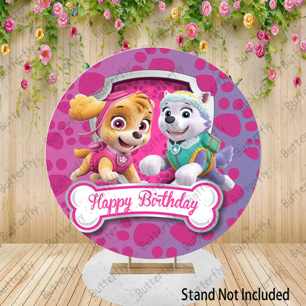 

Girls Paw Patrol Cute Dog Flying Rescue Skye Birthday Party Backdrop Everest Round Photography Baby Shower Background Banner