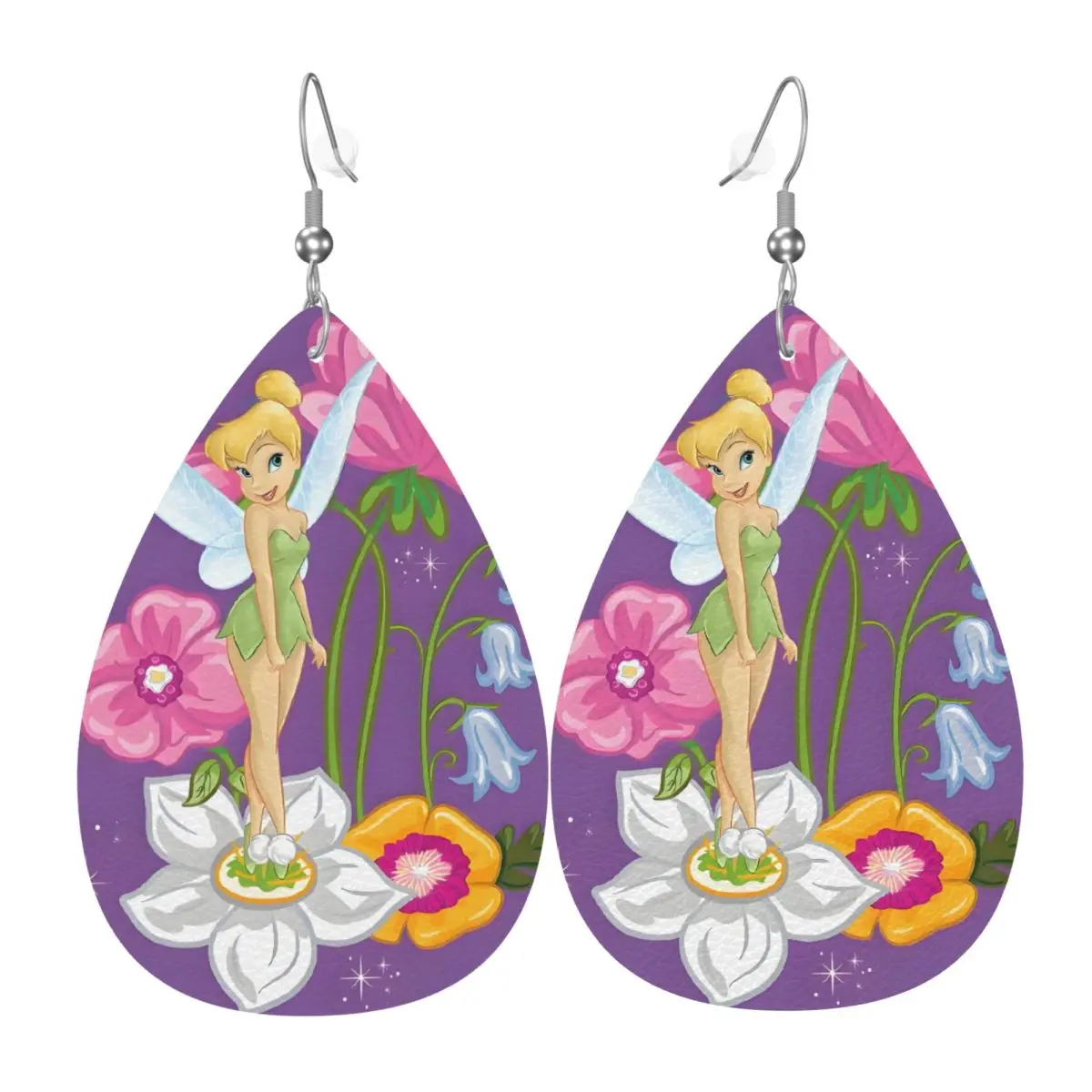 

Custom Tinker Bell Cute Cartoon Leather Teardrop Earrings Fashion For Women Jewelry Accessories For Valentine's Day