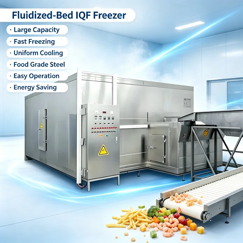 Continuous Low Temperature Quick Freezing Fluidized IQF Tunnel Freezer with Stainless Steel and Gearbox for Frozen Food Factory