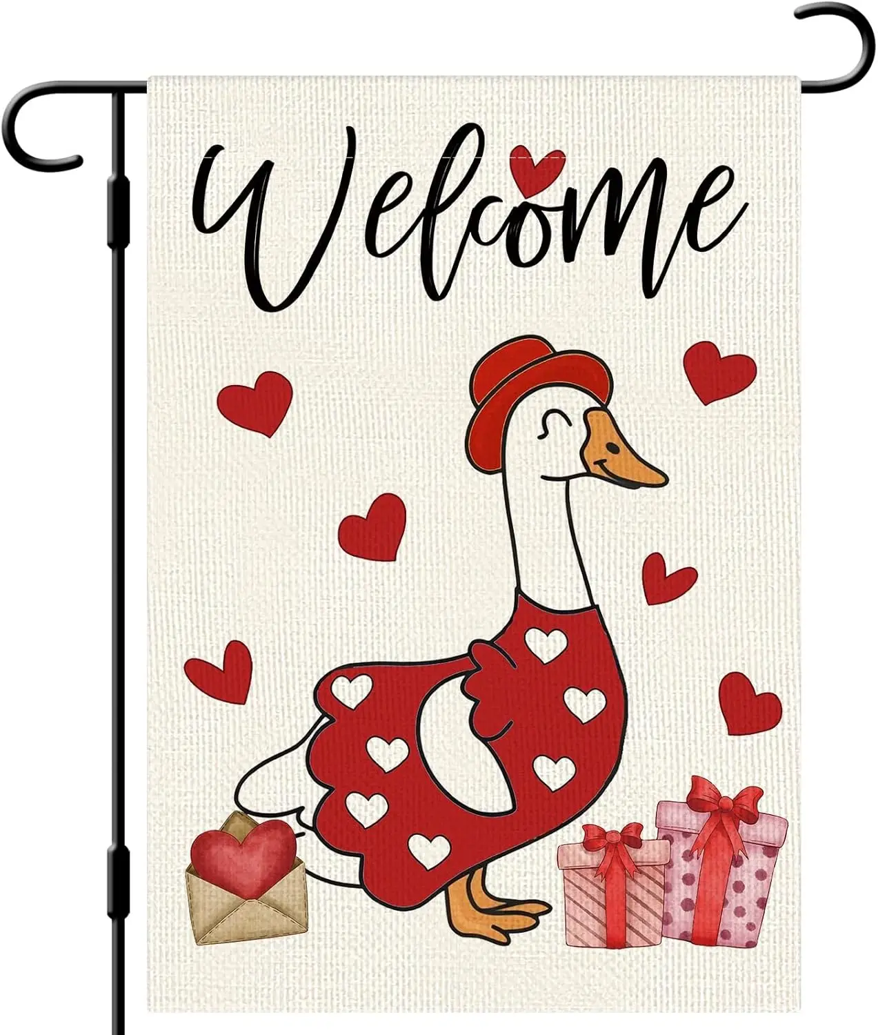 DLZDN Welcome Valentines Day Goose Love Heart Garden Flag 12×18 Inch Double Side Vertical Burlap Farmhouse Yard Sign Holiday IIC