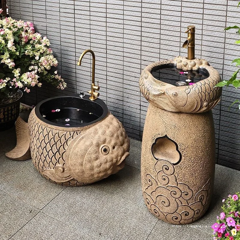 

outdoor wash basin balcony terrace floor-to-ceiling integrated creative art wash basin platform outdoor courtyard Customizable