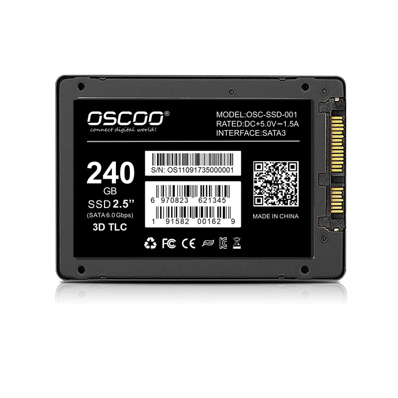 OSCOO Original 2.5Inch SATA SSD Black SSD120GB 240GB Internal Solid State Hard Disk Metal for Computer Laptop SATA Cable