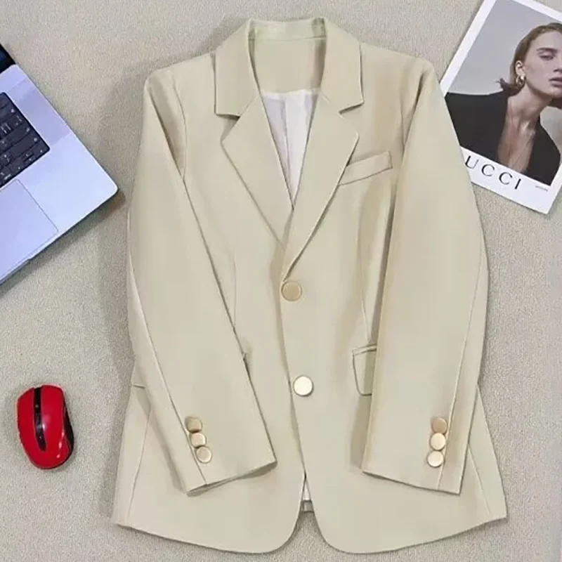 

2025 Women Long Sleeve Office Lady Blazers Autumn Winter Solid Casual Single Breasted Chic Notched Blazer Ladies Jackets Clothes