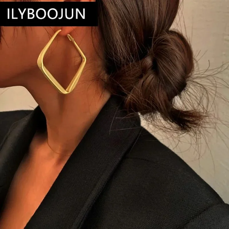 BY Zimmerman dress dresses Gold Color Big Square Hoop Earrings For Women Exaggerated Metal Geometric Irregular Circle Jewelry