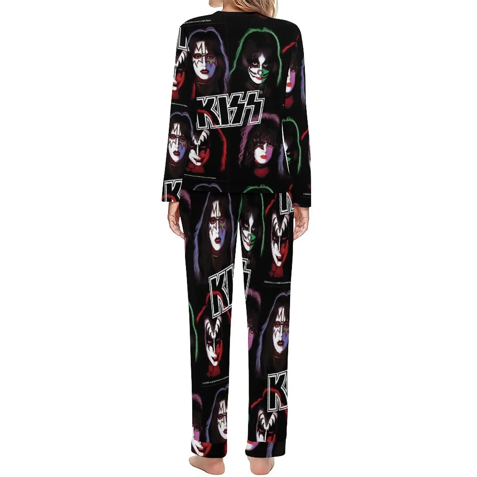 Kd\'appareils Band-Ensemble de pyjama à manches longues surdimensionné pour femme, vêtements de nuit Kawaii, groupe de rock, 2 pièces