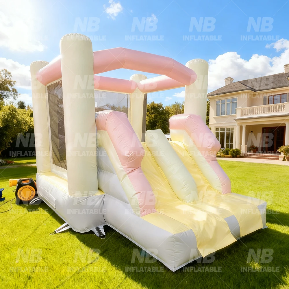 White Inflatable Bounce House, PVC Material, Easy Setup, 5-8 Kids Capacity, Wedding Party Entertainment