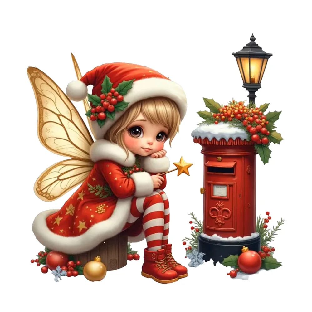 OZ3990#Blonde Winged Girl And Red Mailbox,Decal Stickers, Art Wall Decal For Home, Cabinet, Refrigerator, Door, Toilet