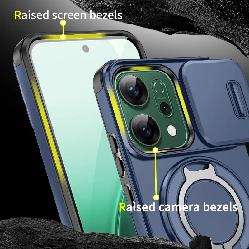 For Reno 14 Pro 5G 14F Shockproof Hybrid Magnetic Stand Phone Case for Reno14 13 Pro 13FS Slide Lens Camera Protect Armor Cover