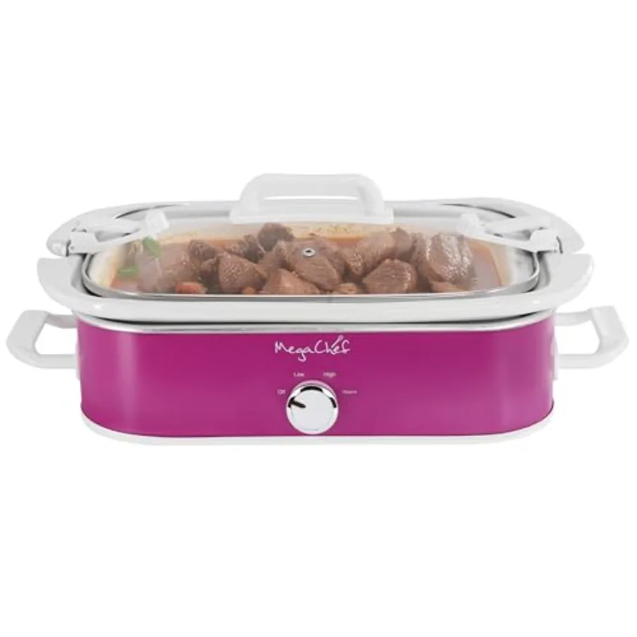 

3.5 Quart Rectangle Casserole Slow Cooker with 3 Temperature Settings Carry Handles and Locking Tempered Glass Lid in Purple fo
