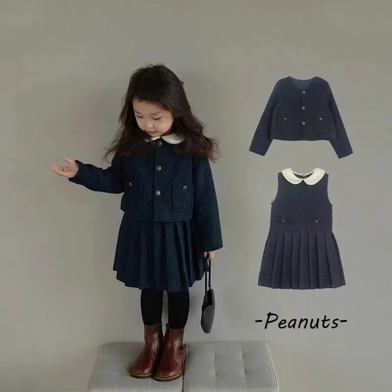 

3-10 YGirls' Suit 2025 Spring New Girls' Baby Japanese Doll Collar Vest Pleated Skirt Coat Academy Two-piece Set 90-140cm