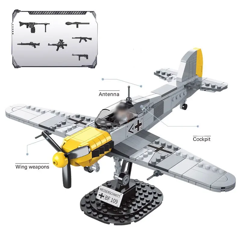 New aircraft combat World War II German BF109 Military fighter Small aircraft series bomber building block model children\'s toys